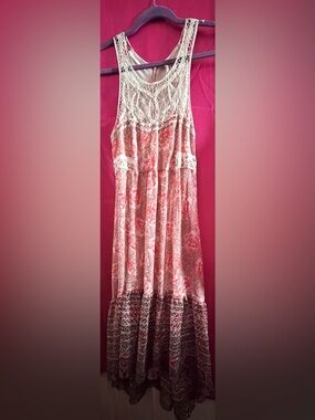 Free People Floral Maxi Dress with Crochet Bodice